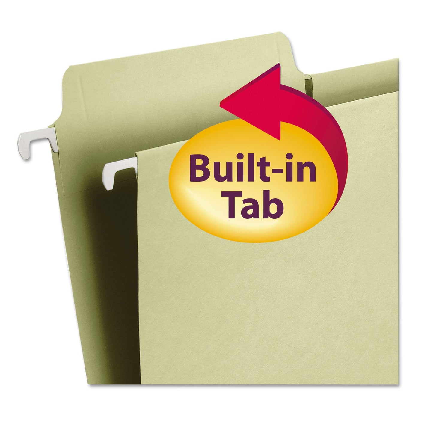 Smead FasTab Hanging Folders, Letter Size, 1/3-Cut Tabs, Moss, 20/Box