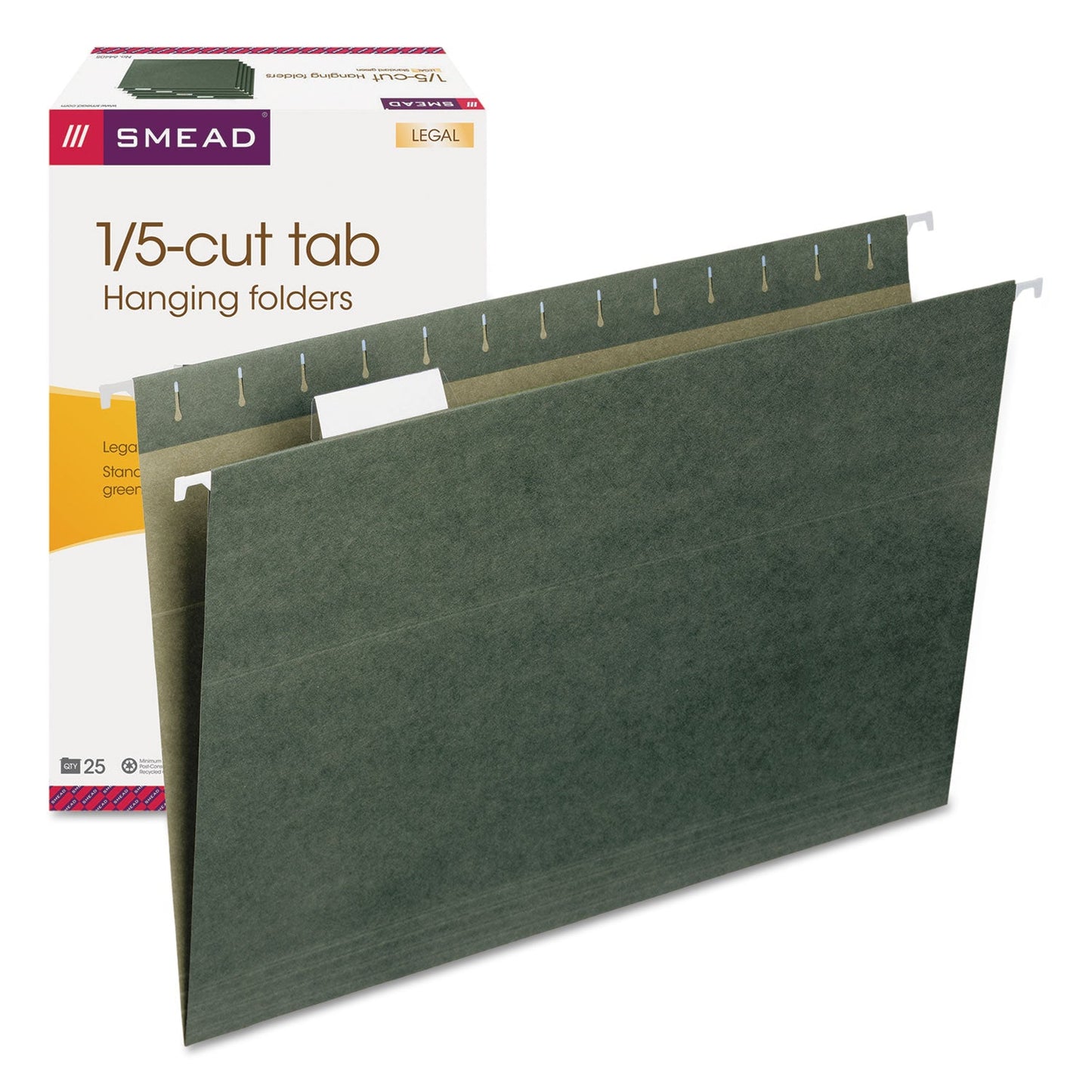 Smead Hanging Folders, Legal Size, 1/5-Cut Tabs, Standard Green, 25/Box