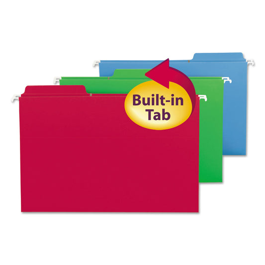 Smead FasTab Hanging Folders, Legal Size, 1/3-Cut Tabs, Assorted Colors, 18/Box