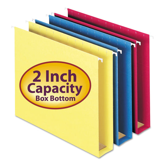 Smead Box Bottom Hanging File Folders, 2" Capacity, Letter Size, 1/5-Cut Tabs, Assorted Colors, 25/Box