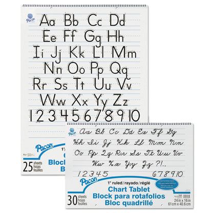 Pacon Chart Tablets, Presentation Format (1.5" Rule), 24 x 32, White, 25 Sheets
