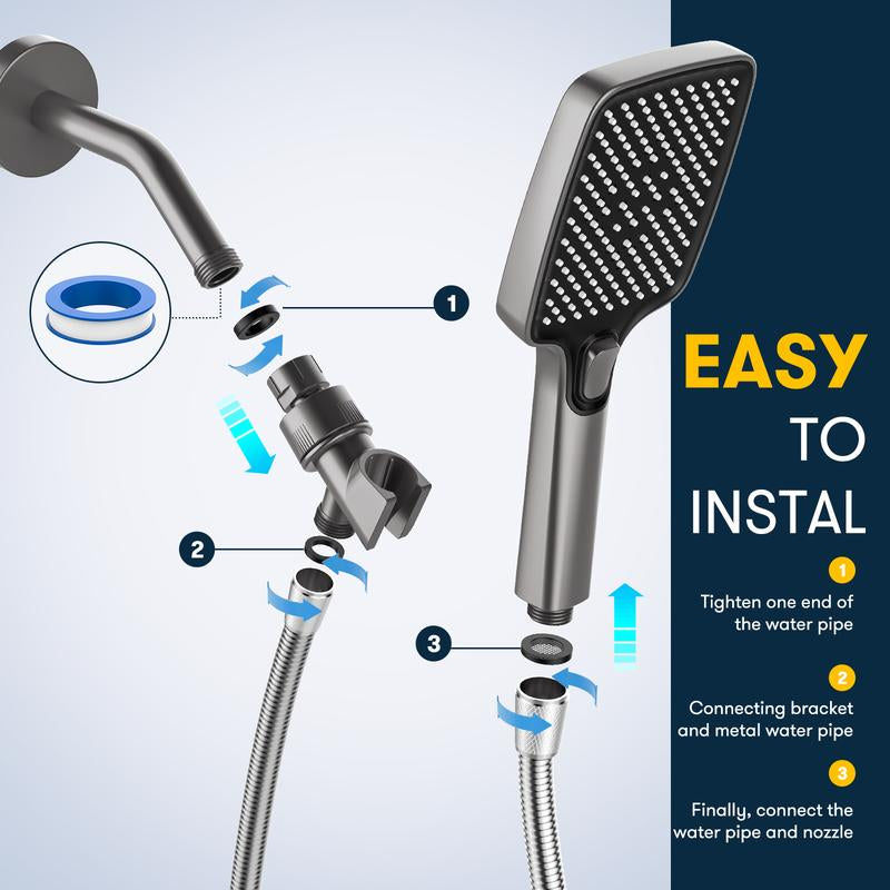 ROLAKUL High Pressure Multi-Mode Handheld Showerhead - Anti-Clogging Nozzles, Built-In Power Wash Function for Cleaning Tubs, Tiles and Pets, Extra-Long Stainless Steel Hose, Wall and Ceiling Mounts.