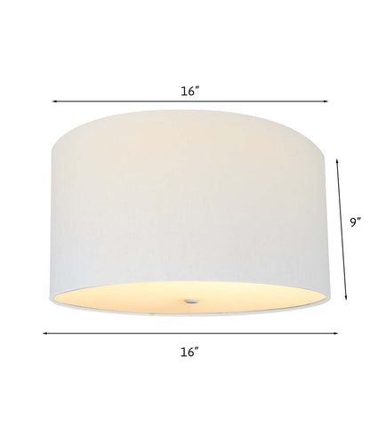 16"W Moderne Flush Mount Conversion Kit  White Linen Drum Lampshade