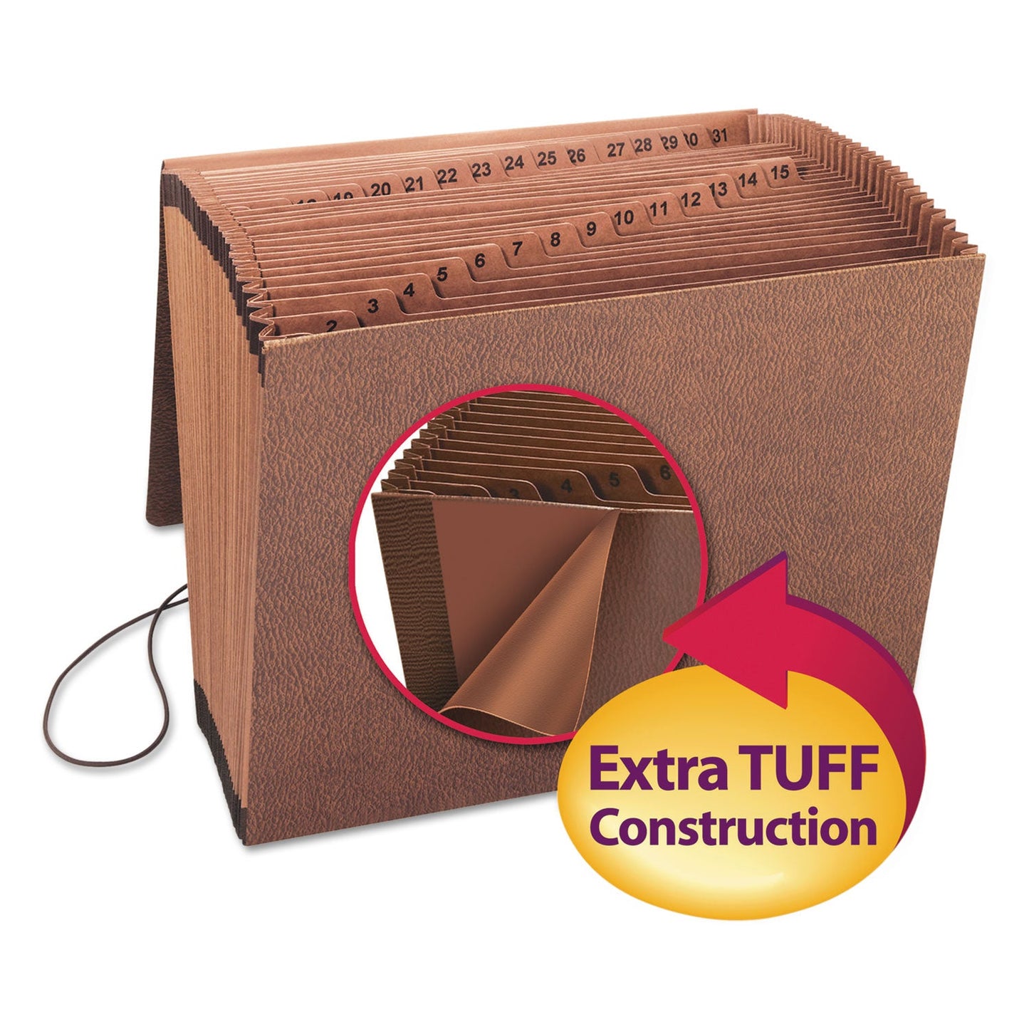 Smead TUFF Expanding Wallet, 31 Sections, Elastic Cord Closure, 1/15-Cut Tabs, Letter Size, Redrope