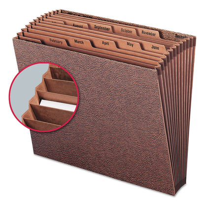 Smead TUFF Expanding Open-Top Stadium File, 12 Sections, 1/12-Cut Tabs, Letter Size, Redrope