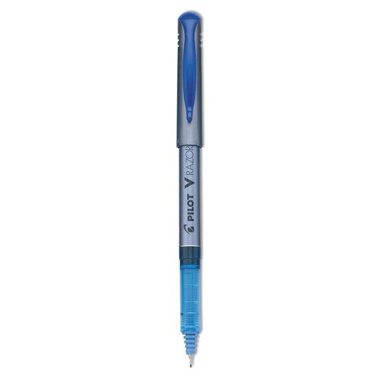 Pilot V Razor Point Liquid Ink Porous Point Pen, Stick, Extra-Fine 0.5 mm, Blue Ink, Gray Barrel, Dozen