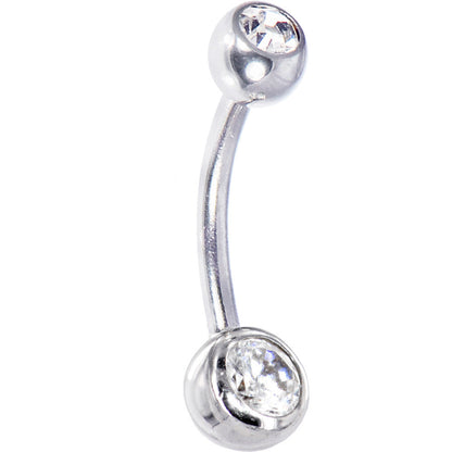 16G Solid 14k White Gold Cubic Zirconia Double Gem Belly Ring
