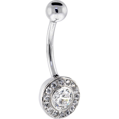 16G Solid 14K White Gold Cubic Zirconia ROUND Belly Ring