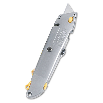 Stanley Quick-Change Utility Knife with Retractable Blade and Twine Cutter, 6" Metal Handle, Gray, 6/Box