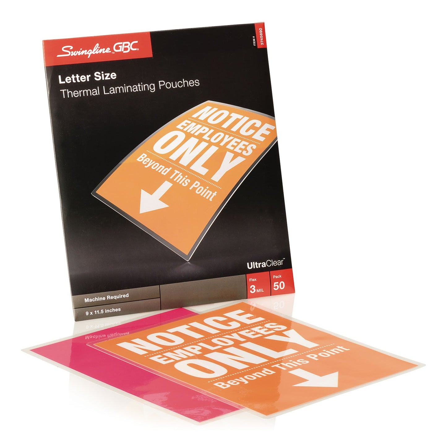 GBC UltraClear Thermal Laminating Pouches, 3 mil, 9" x 11.5", Gloss Clear, 50/Box