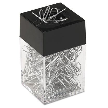 Universal Paper Clips with (1) Magnetic-Top Desktop Dispenser, #2, Smooth, Silver, 100 Clips/Pack, 12 Packs/Box