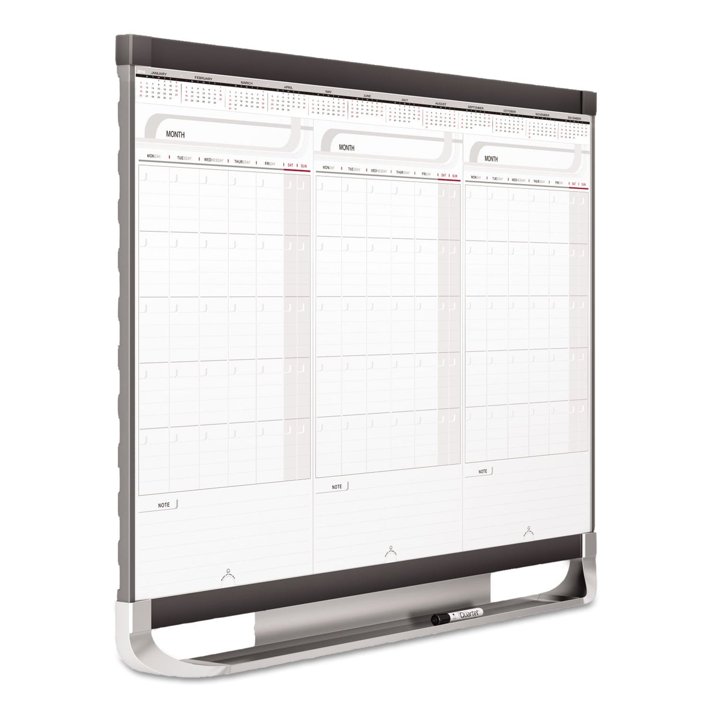 Quartet Prestige 2 Total Erase 3-Month Calendar Board, 36 x 24, White, Graphite Frame
