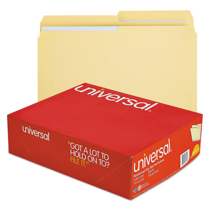 Universal Double-Ply Top Tab Manila File Folders, 1/2-Cut Tabs: Assorted, Letter Size, 0.75" Expansion, Manila, 100/Box