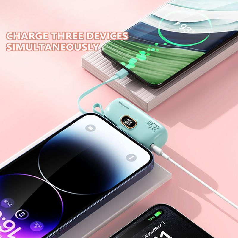 22.5W Mini Portable Charger Power Bank with 3 Output Ports, 5000Mah Fast Charging Battery Pack with LED Display