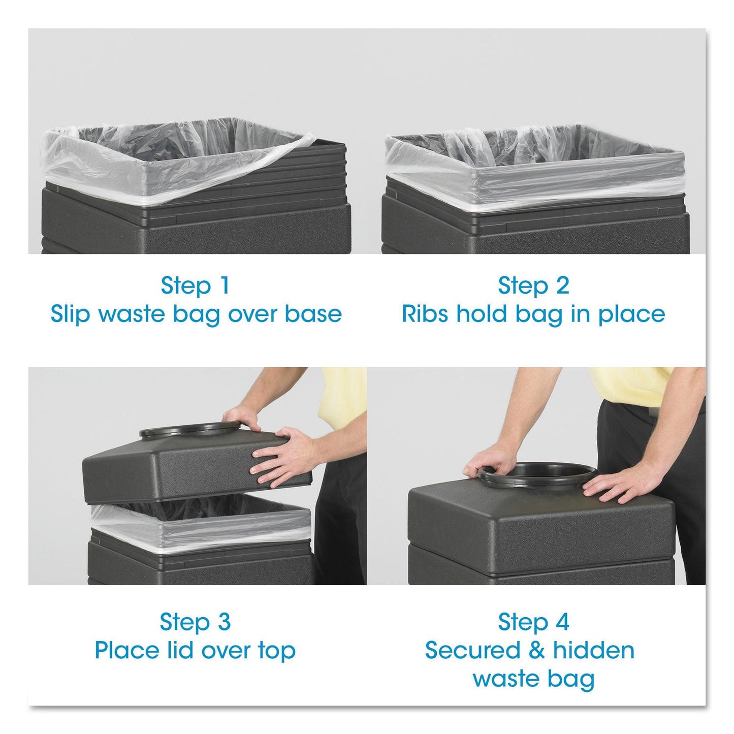 Safco Canmeleon Side-Open Receptacle, Square, Polyethylene, 38 gal, Textured Black