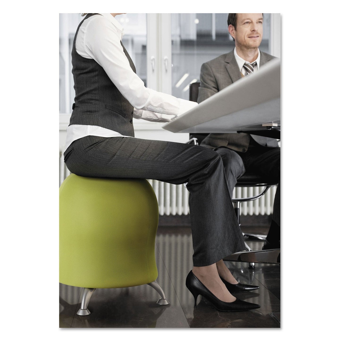 Safco Zenergy Ball Chair, Backless, Supports Up to 250 lb, Grass Fabric Seat, Silver Base