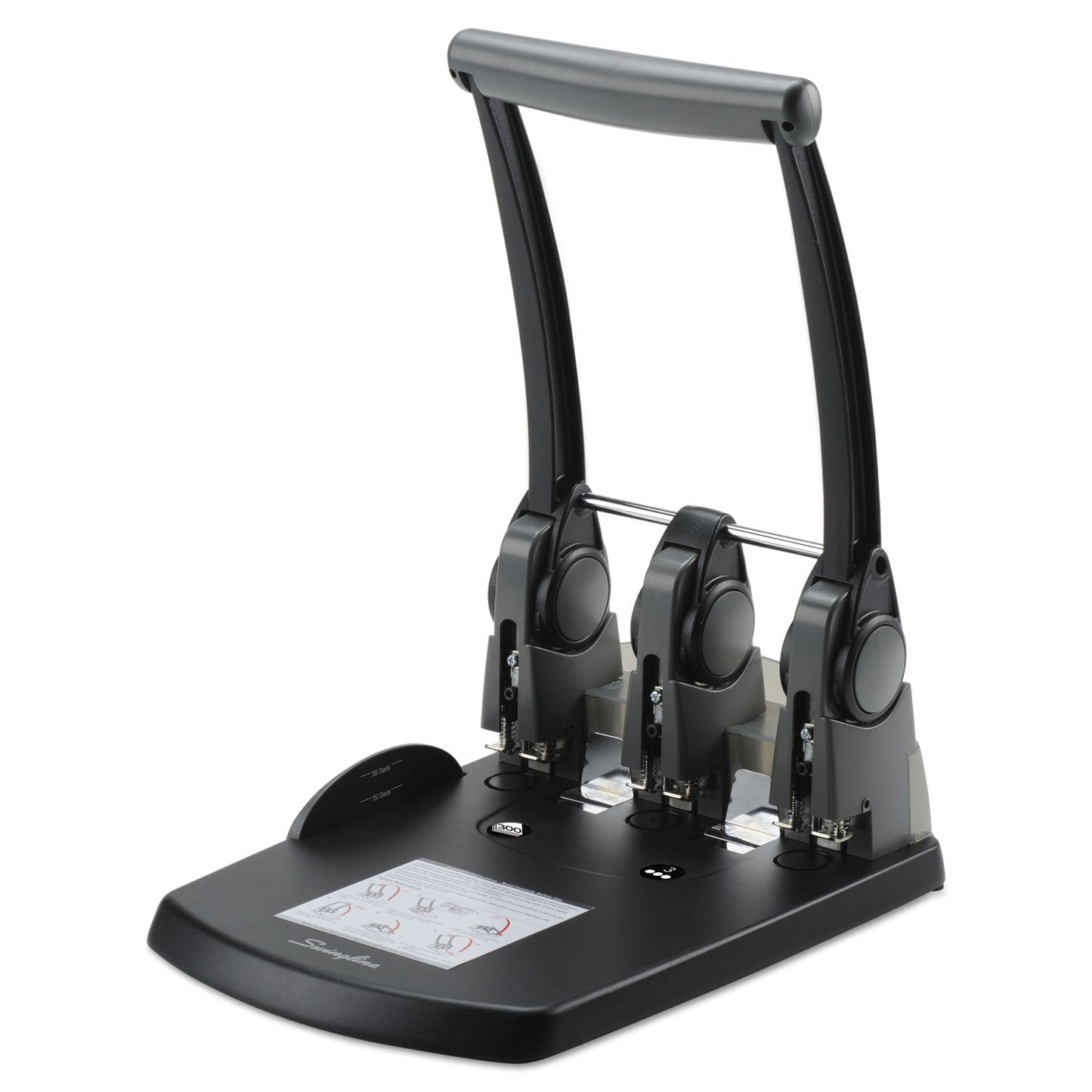 Swingline 300-Sheet Extra High-Capacity Three-Hole Punch, 9/32" Holes, Black/Gray