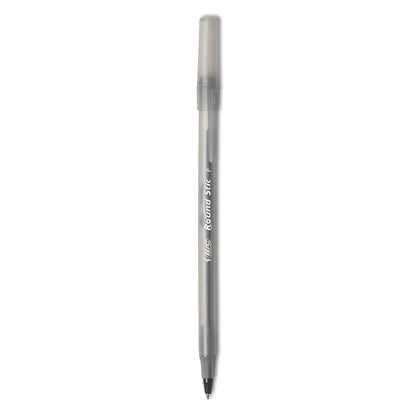 BIC Round Stic Xtra Precision Ballpoint Pen, Stick, Fine 0.8 mm, Black Ink, Smoke Barrel, Dozen