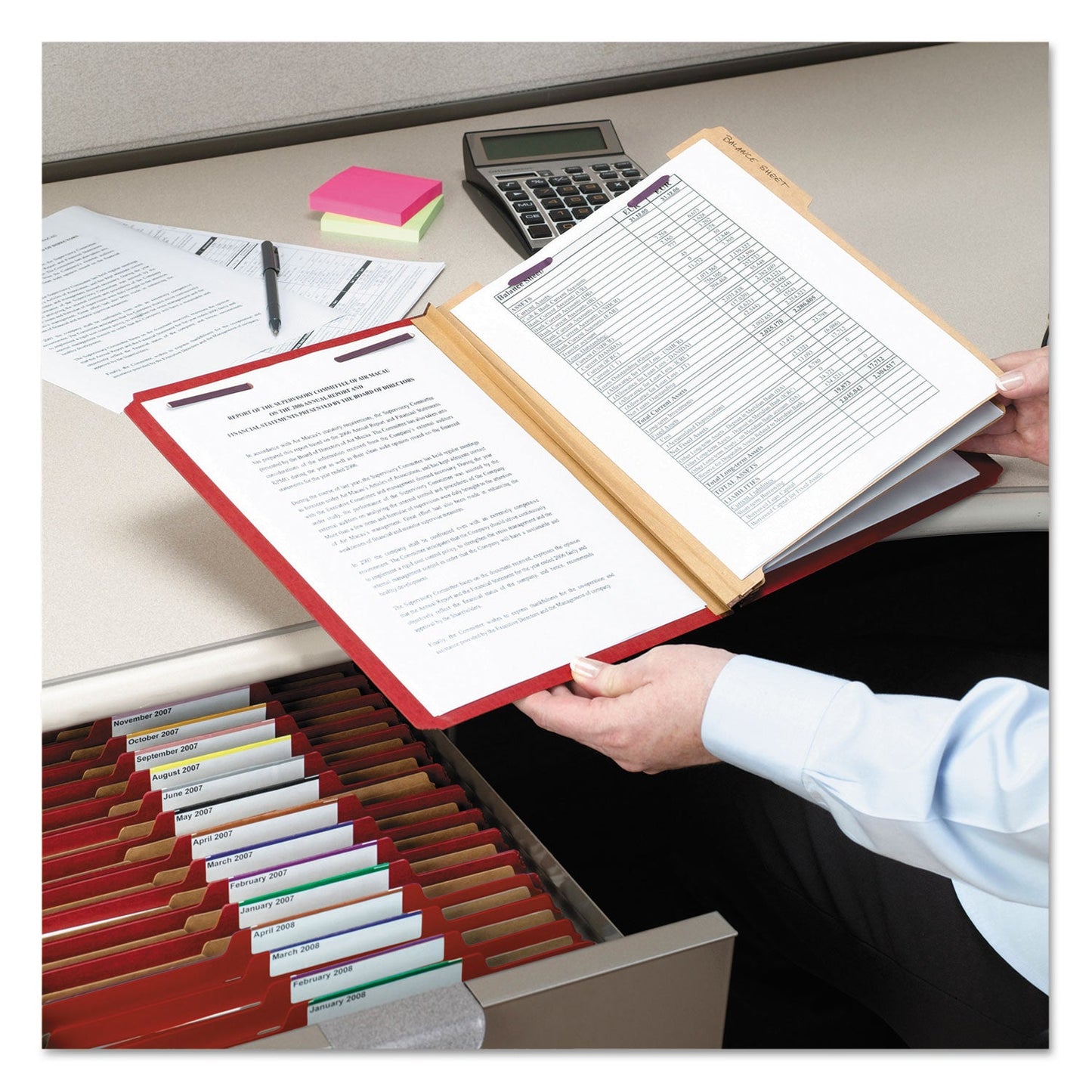 Smead Eight-Section Pressboard Top Tab Classification Folders with SafeSHIELD Fasteners, 3 Dividers, Letter Size, Bright Red, 10/BX