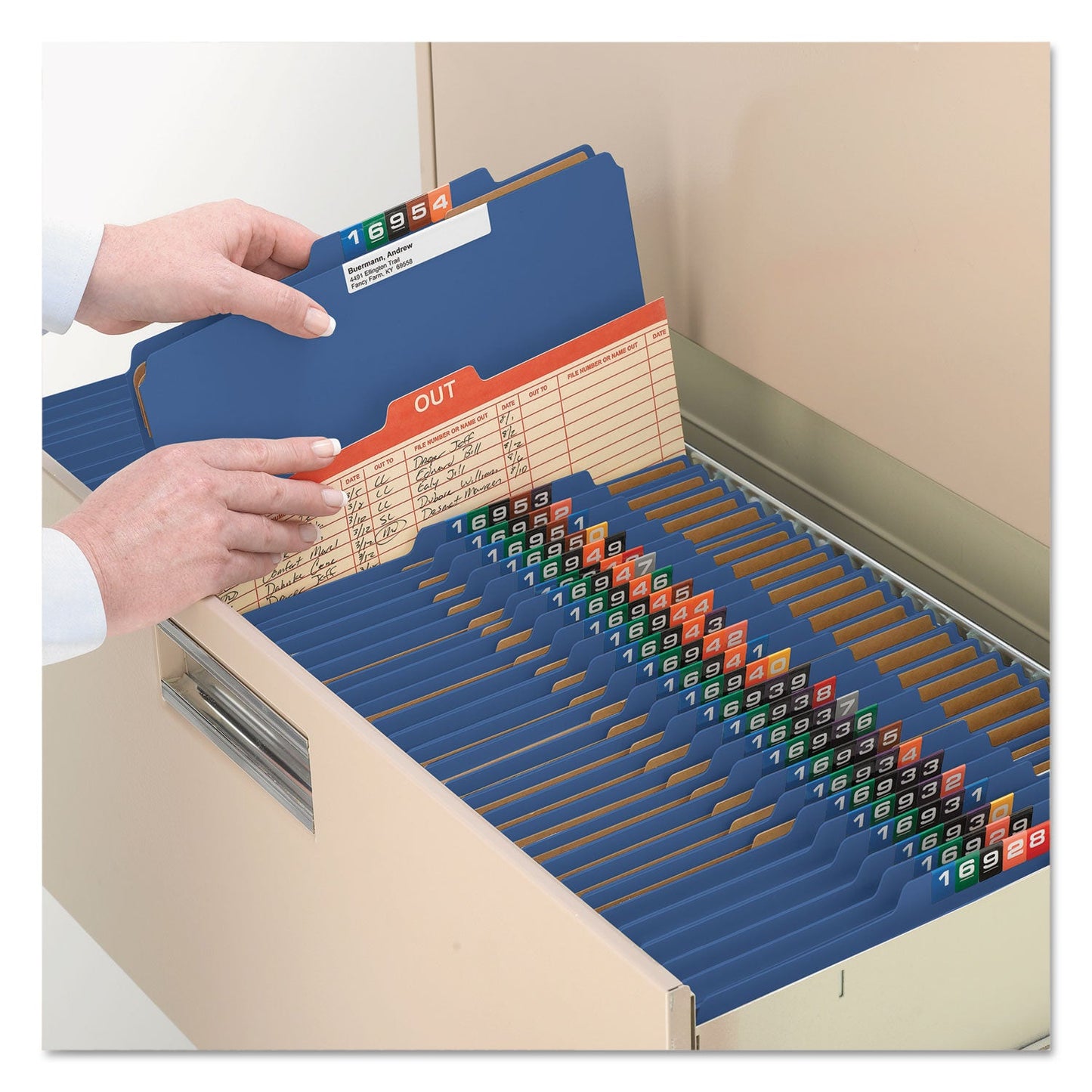 Smead Eight-Section Pressboard Top Tab Classification Folders with SafeSHIELD Fasteners, 3 Dividers, Legal Size, Dark Blue, 10/Box