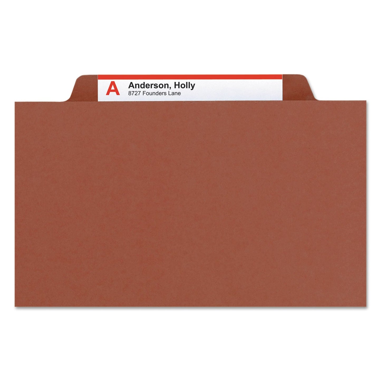 Smead Pressboard Classification Folders with SafeSHIELD Coated Fasteners, 2/5 Cut, 2 Dividers, Legal Size, Red, 10/Box