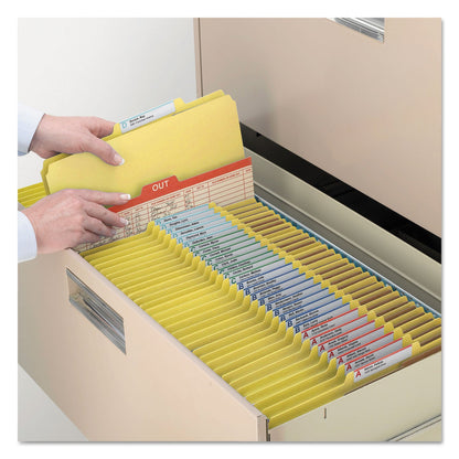Smead 6-Section Pressboard Top Tab Pocket-Style Classification Folders with SafeSHIELD Fasteners, 2 Dividers, Legal, Yellow, 10/Box