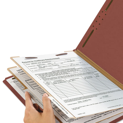 Smead 100% Recycled Pressboard Classification Folders, 2 Dividers, Legal Size, Red, 10/Box