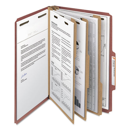 Smead 100% Recycled Pressboard Classification Folders, 3 Dividers, Legal Size, Red, 10/Box