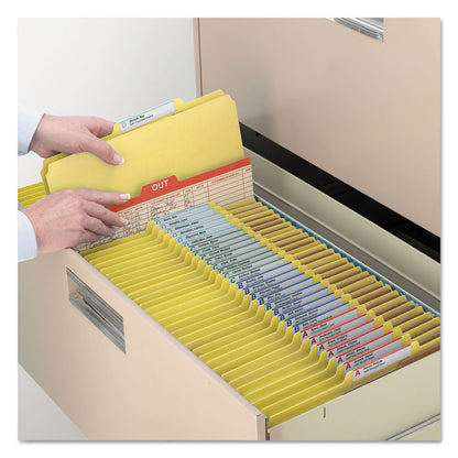 Smead Eight-Section Pressboard Top Tab Classification Folders with SafeSHIELD Fasteners, 3 Dividers, Letter Size, Yellow, 10/Box
