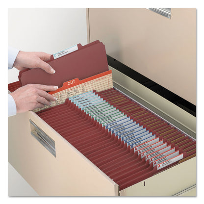 Smead 100% Recycled Pressboard Classification Folders, 3 Dividers, Legal Size, Red, 10/Box
