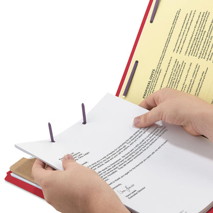 Smead Four-Section Pressboard Top Tab Classification Folders with SafeSHIELD Fasteners, 1 Divider, Letter Size, Bright Red, 10/Box