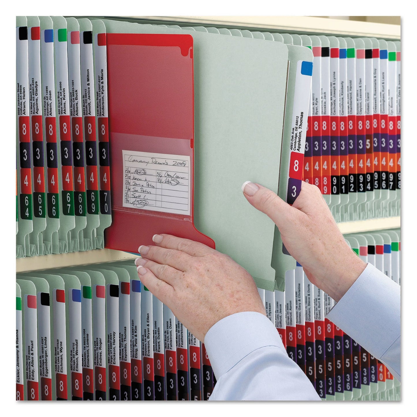 Smead End Tab Pressboard Classification Folders with SafeSHIELD Coated Fasteners, 2 Dividers, Legal Size, Gray-Green, 10/Box