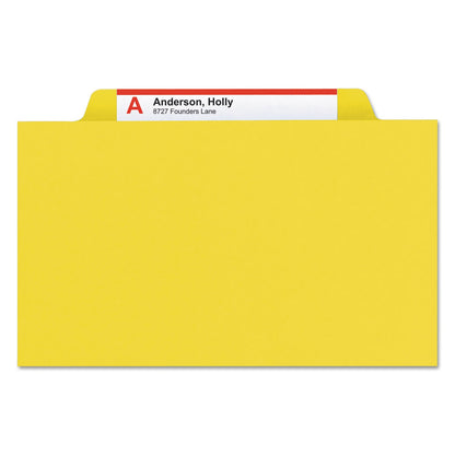 Smead Eight-Section Pressboard Top Tab Classification Folders with SafeSHIELD Fasteners, 3 Dividers, Legal Size, Yellow, 10/Box