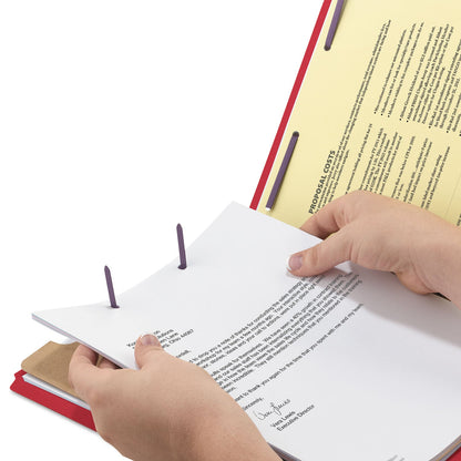 Smead Four-Section Pressboard Top Tab Classification Folders with SafeSHIELD Fasteners, 1 Divider, Legal Size, Bright Red, 10/Box