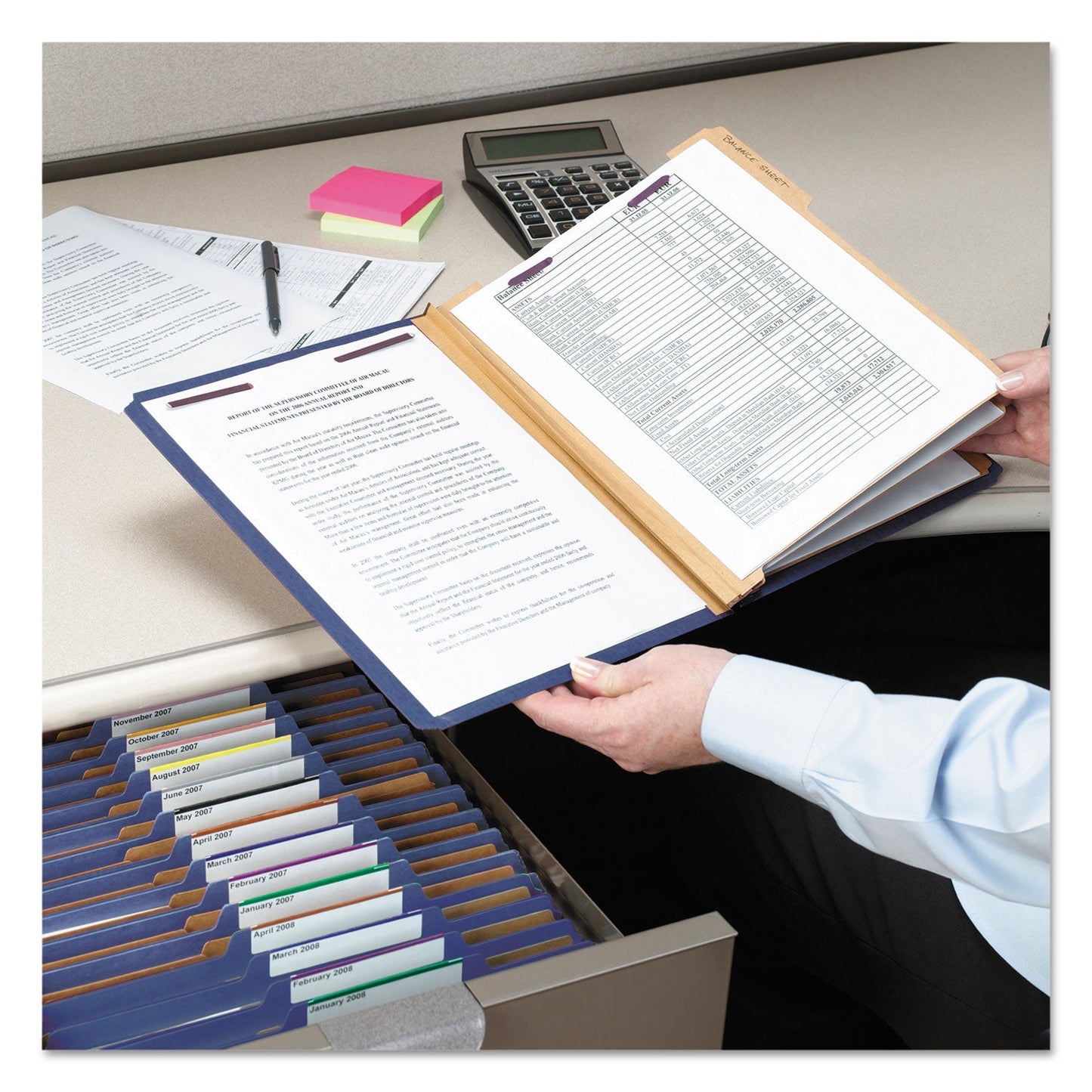 Smead Eight-Section Pressboard Top Tab Classification Folders with SafeSHIELD Fasteners, 3 Dividers, Legal Size, Dark Blue, 10/Box