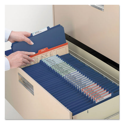 Smead Four-Section Pressboard Top Tab Classification Folders with SafeSHIELD Fasteners, 1 Divider, Letter Size, Dark Blue, 10/Box