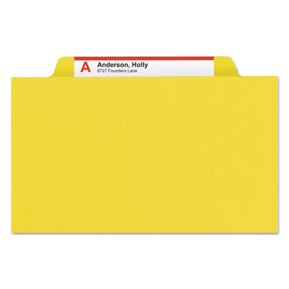 Smead Four-Section Pressboard Top Tab Classification Folders with SafeSHIELD Fasteners, 1 Divider, Legal Size, Yellow, 10/Box