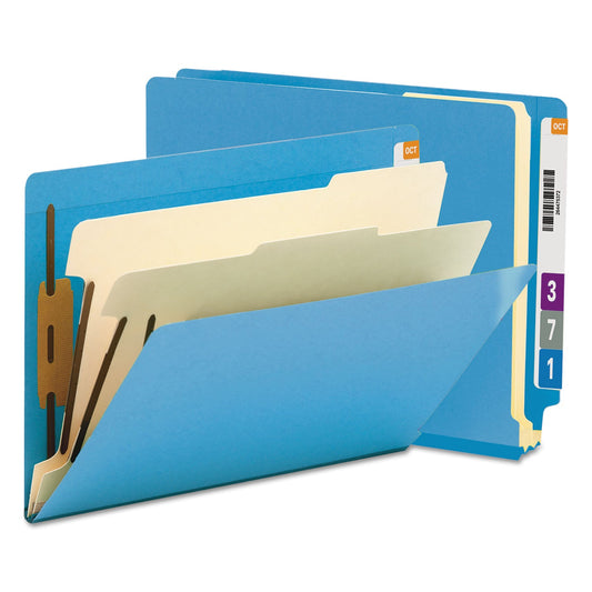 Smead Colored End Tab Classification Folders with Dividers, 2 Dividers, Letter Size, Blue, 10/Box