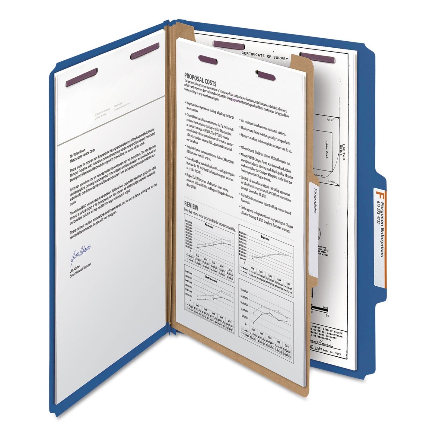 Smead Four-Section Pressboard Top Tab Classification Folders with SafeSHIELD Fasteners, 1 Divider, Legal Size, Dark Blue, 10/Box