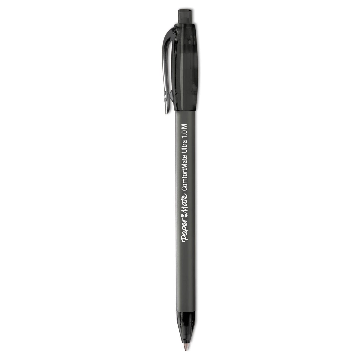 Paper Mate ComfortMate Ultra Ballpoint Pen, Retractable, Fine 0.8 mm, Black Ink, Black Barrel, Dozen