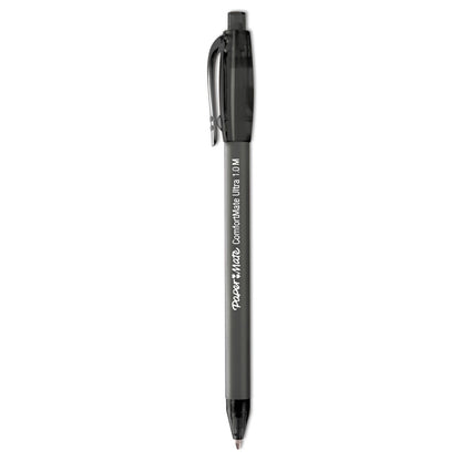 Paper Mate ComfortMate Ultra Ballpoint Pen, Retractable, Fine 0.8 mm, Black Ink, Black Barrel, Dozen