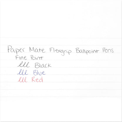 Paper Mate FlexGrip Ultra Ballpoint Pen, Retractable, Fine 0.8 mm, Blue Ink, Black/Blue Barrel, Dozen