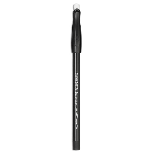 Paper Mate Eraser Mate Ballpoint Pen, Stick, Medium 1 mm, Black Ink, Black Barrel, Dozen