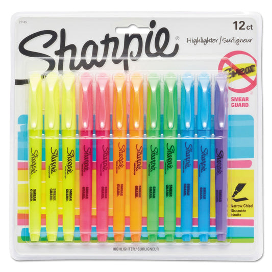 Sharpie Pocket Style Highlighters, Assorted Ink Colors, Chisel Tip, Assorted Barrel Colors, Dozen