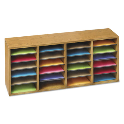 Safco Wood/Laminate Sorter, 24 Compartments, 39.25 x 11.75 x 16.25, Medium Oak