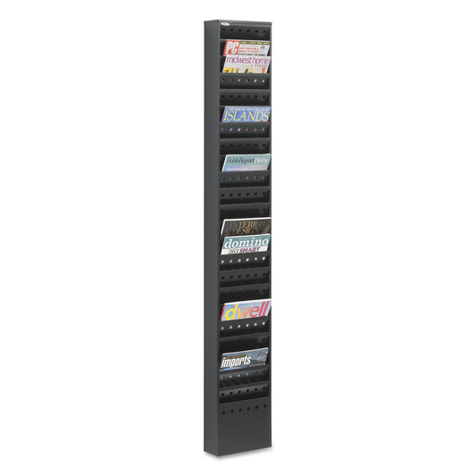 Safco Steel Magazine Rack, 23 Compartments, 10w x 4d x 65.5h, Black
