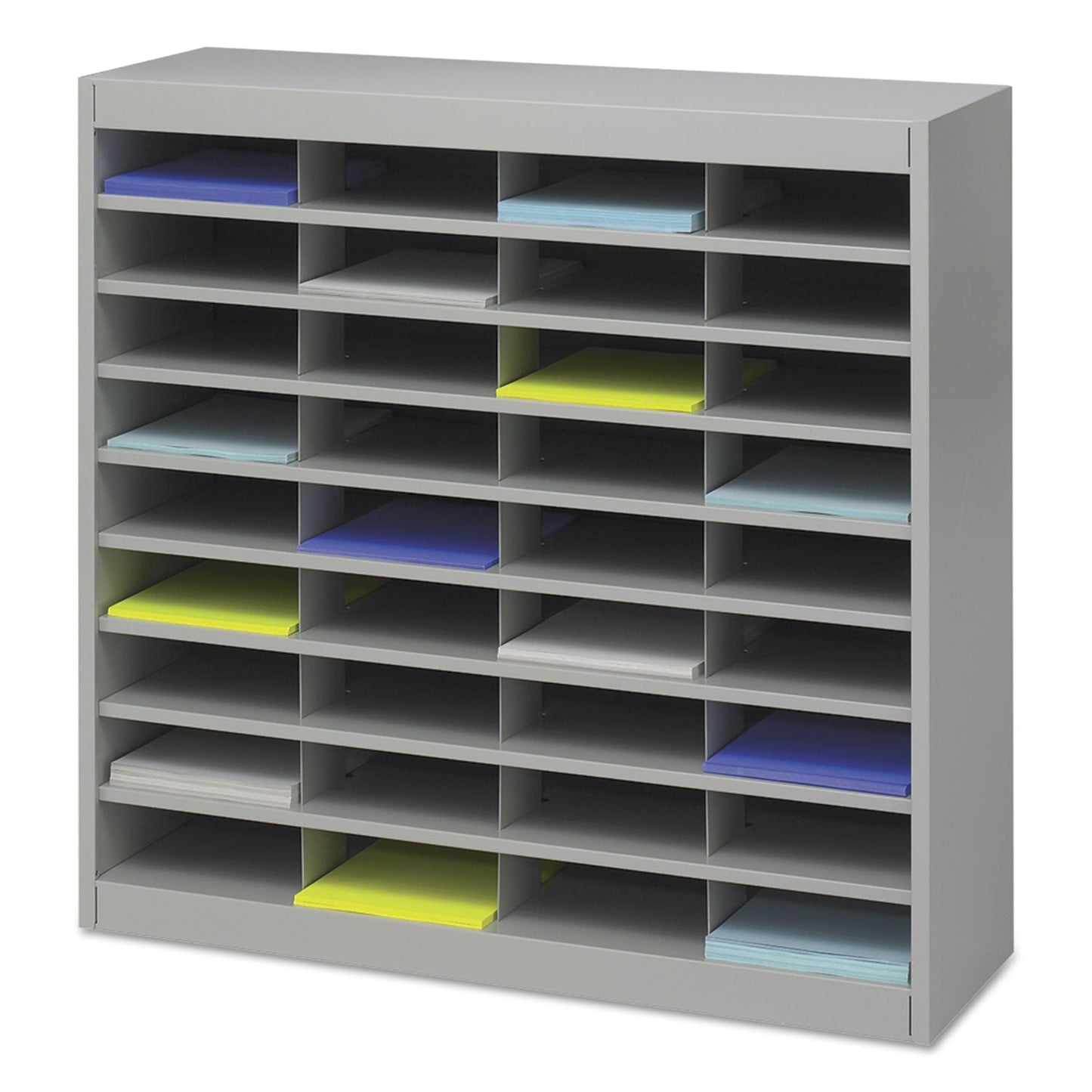 Safco Steel/Fiberboard E-Z Stor Sorter, 36 Compartments, 37.5 x 12.75 x 36.5, Gray