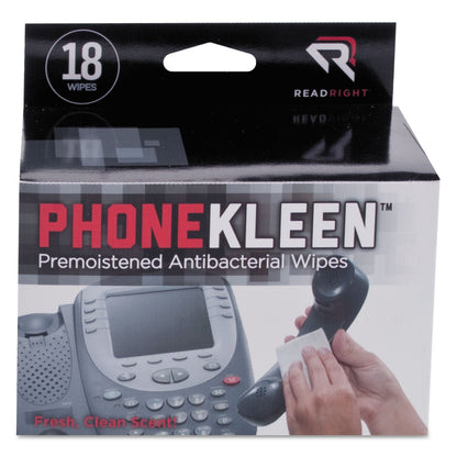 Read Right PhoneKleen Wet Wipes, Cloth, 5 x 5, 18/Box