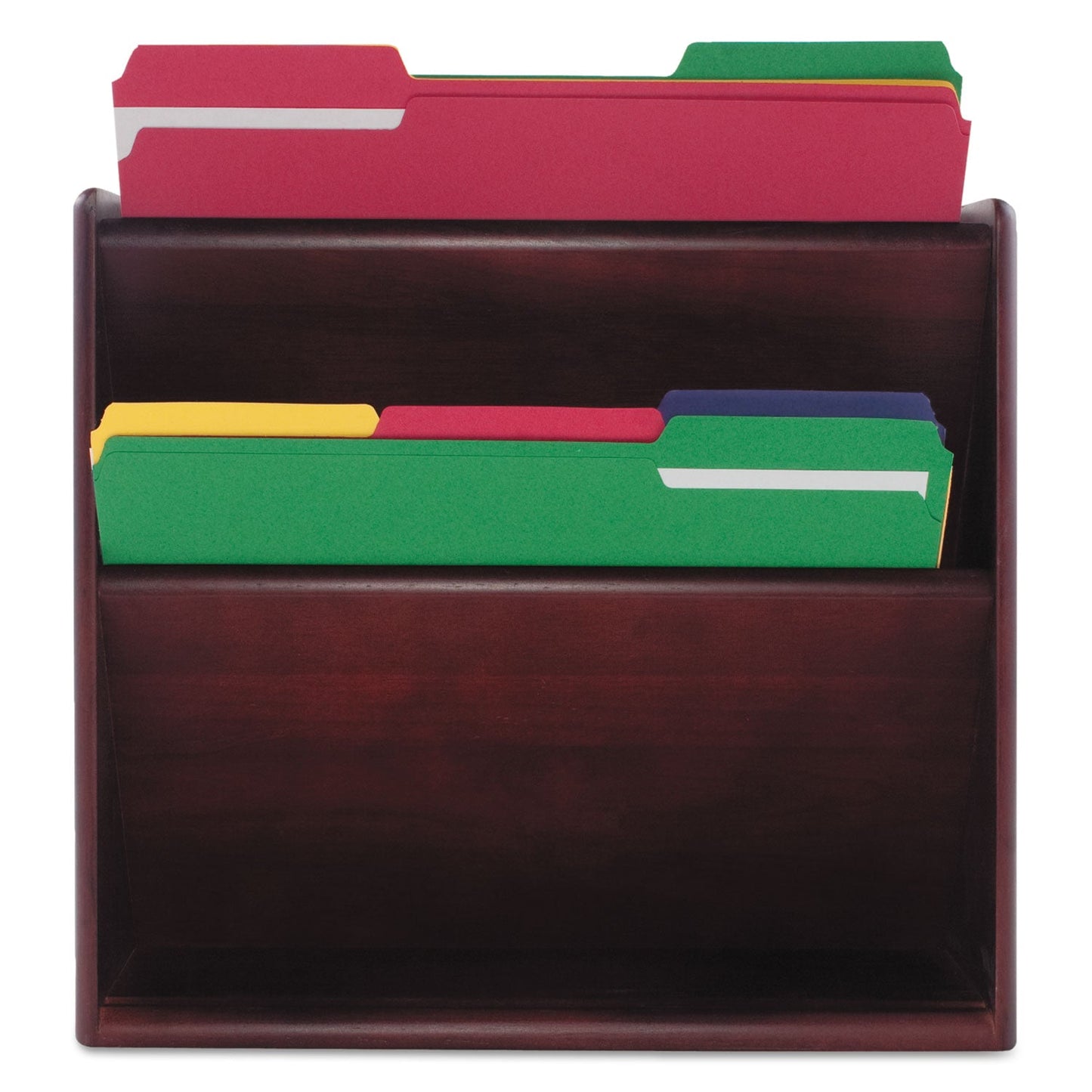 Carver Hardwood Double Wall File, 2 Sections, Letter Size, 14" x 5.25" x 12.5", Mahogany