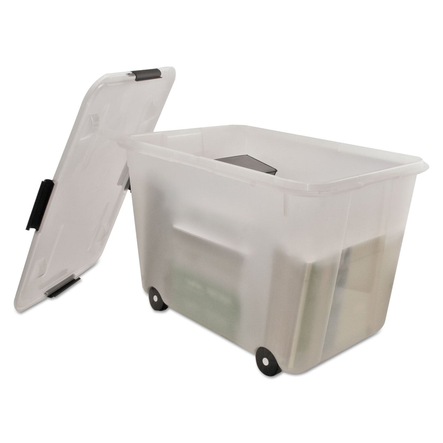 Advantus Rolling 15-Gal. Storage Box, Letter/Legal Files, 23.75" x 15.75" x 15.75", Clear